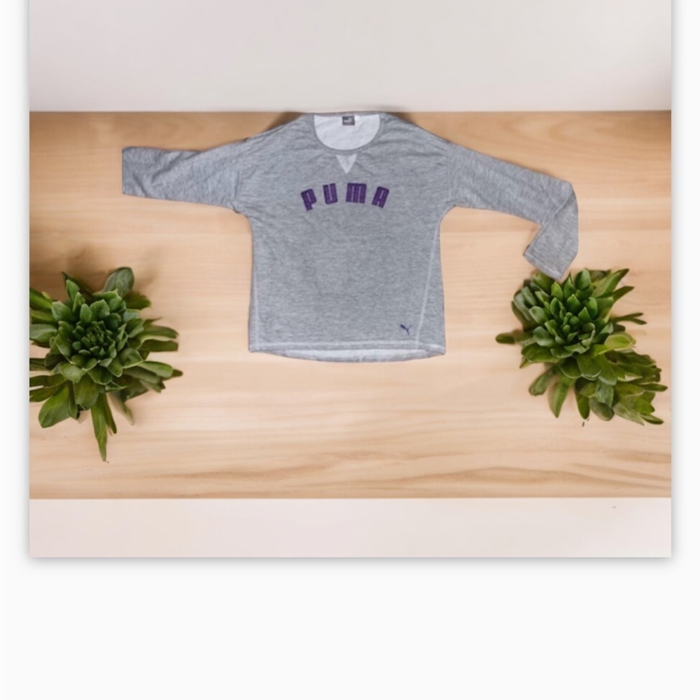 Women’s Sz S LOGO Puma Sweatshirt -Grey w/Purple -crew neck EUC-Sz S - Picture 6 of 12